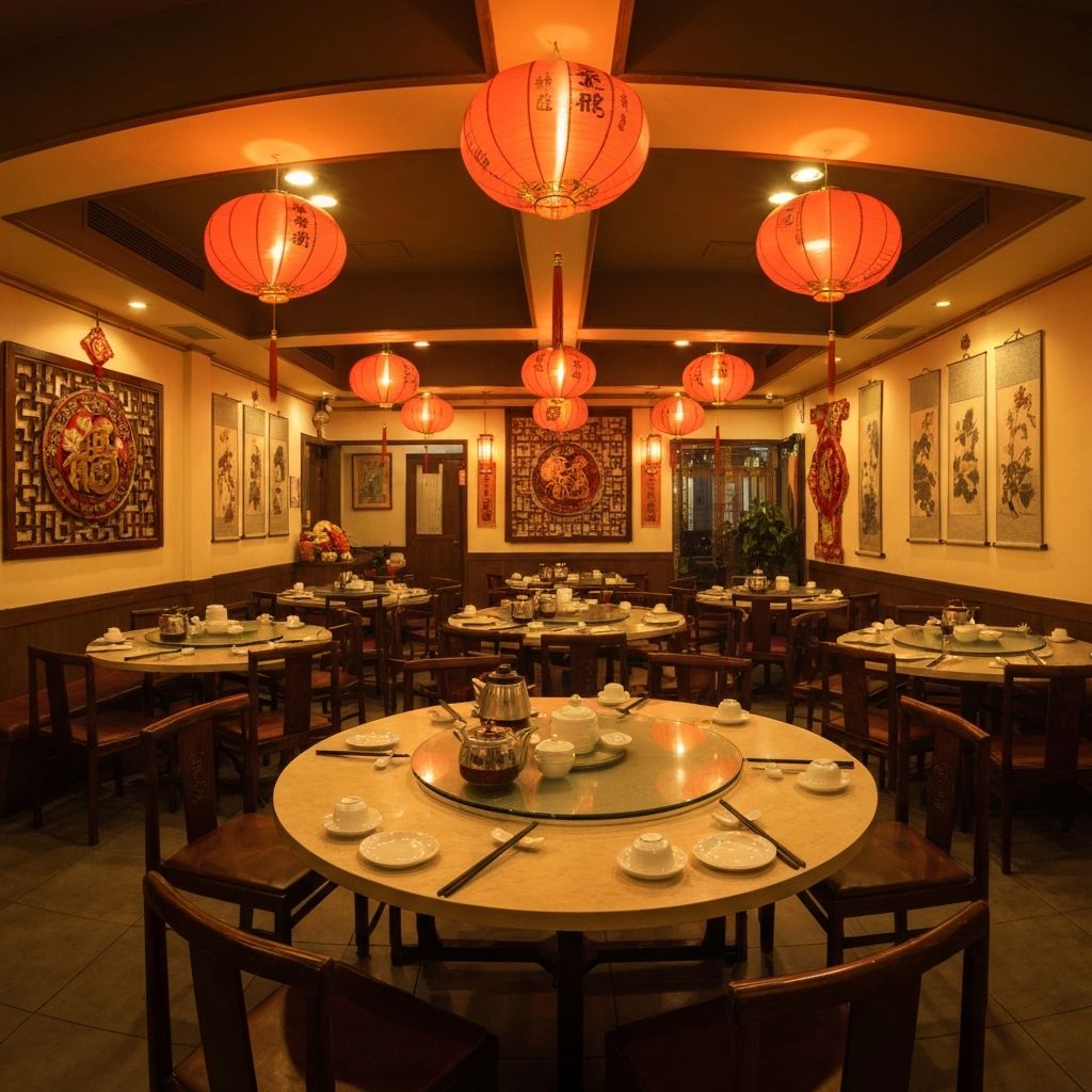 Cosy interior of Pagoda Chinese Restaurant in Atherton with warm lighting and Chinese decor